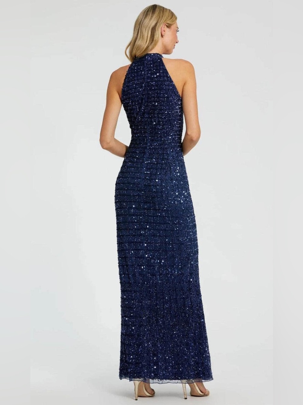 Mac Duggal 23018 Navy Sequin Halter Evening Gown Formal Prom Dress Size 2 - Picture 2 of 9
